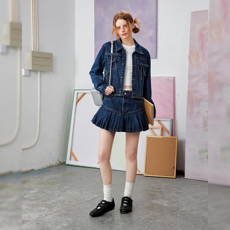 UNIFREE Women's Cropped Blue Bowknot Denim Jacket