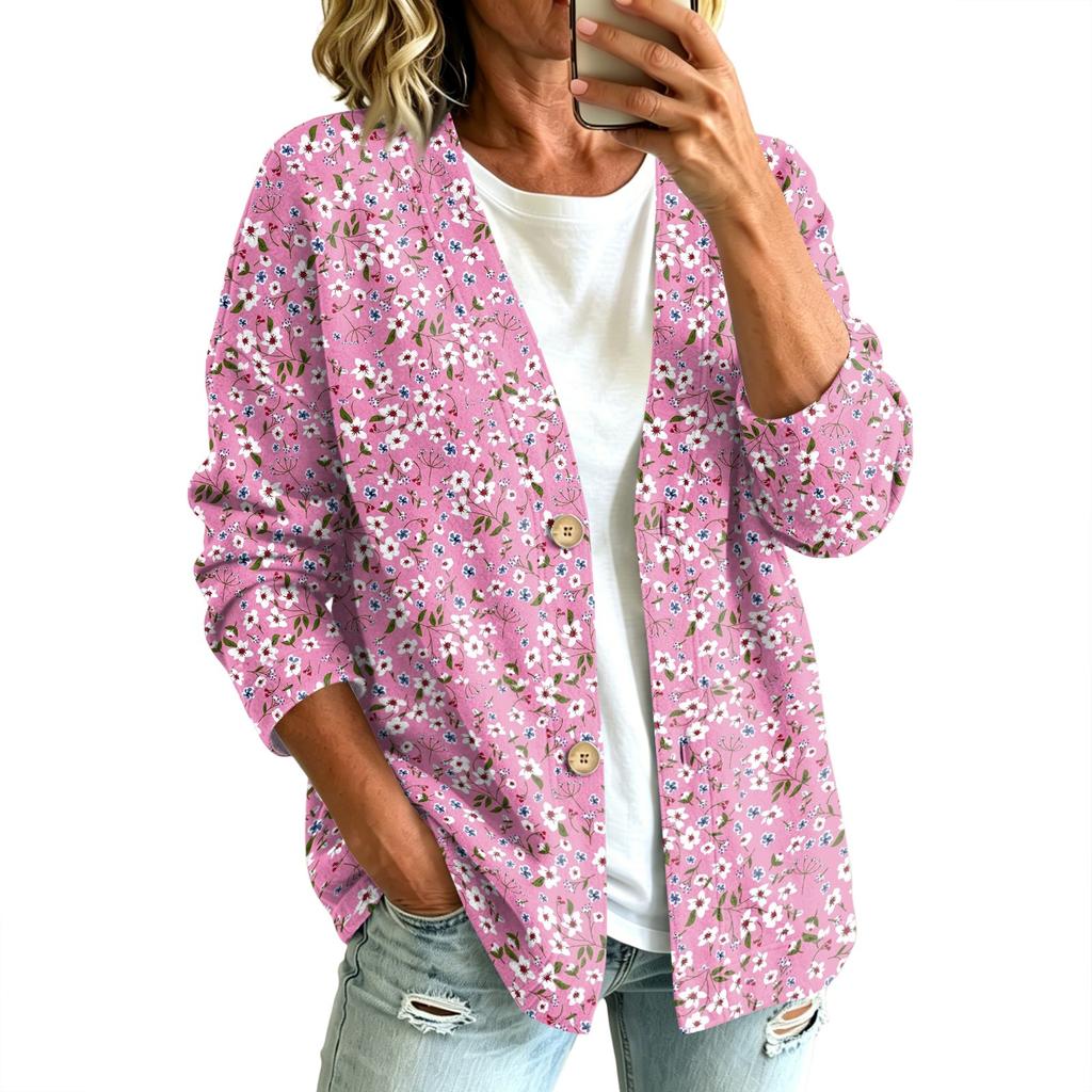 Women's Vintage Floral Print Button Front Jacket for Casual Outdoor Wear
