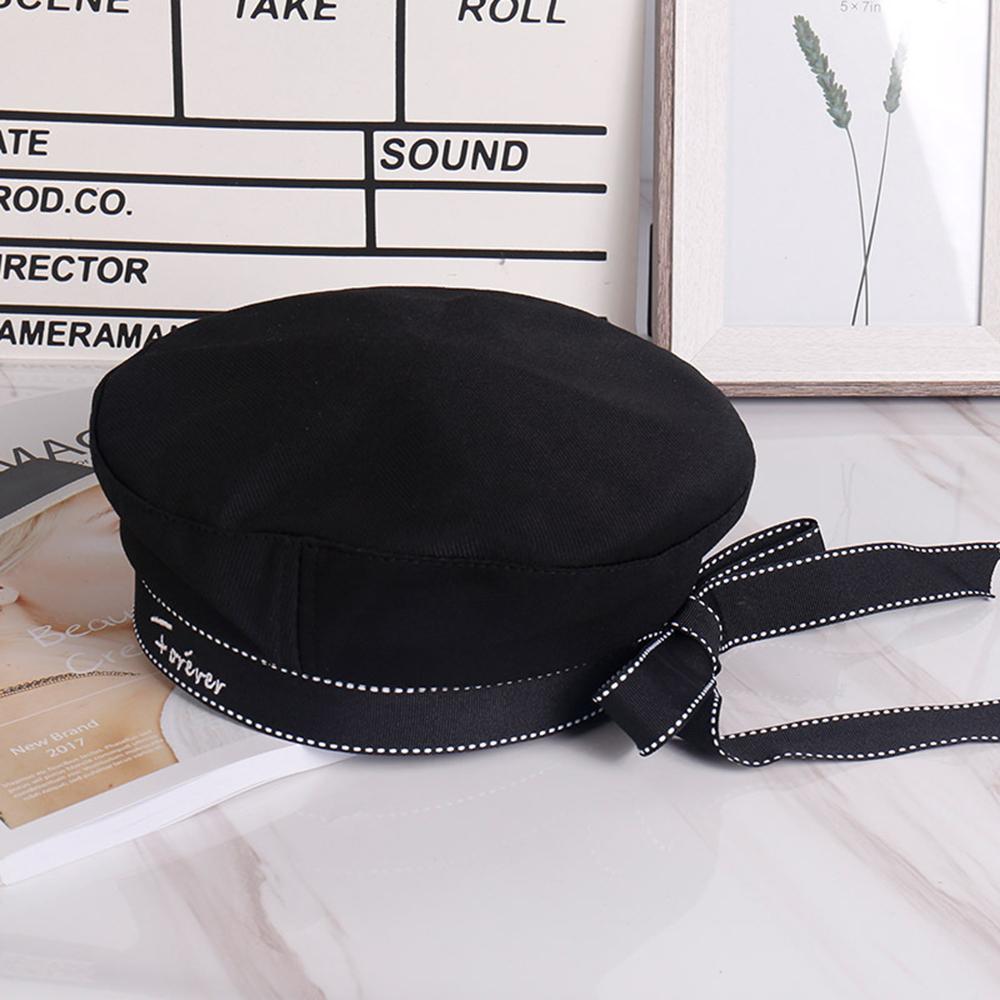 Letter Embroidery Sailor Hat Japanese School Style White Uniform Beret Hat Ribbon Octagonal Cap Sweet Bowknot Tie Uniform Hat