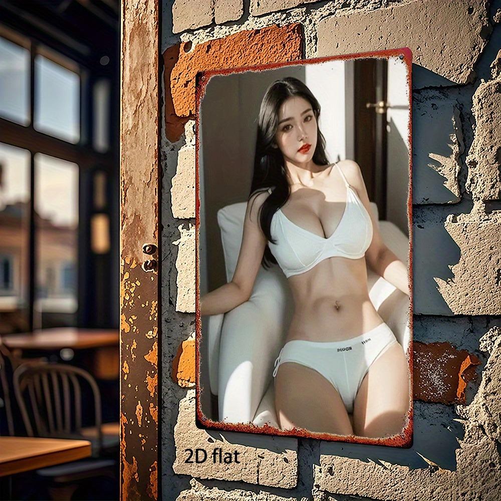 Placca Metallica Vintage - Decorazione Murale Lingerie Donna Sexy, 20x30cm, Senza Cablaggio, Facile da Appendere per Casa/Bar/Caffè/Garage, Classico 2D De