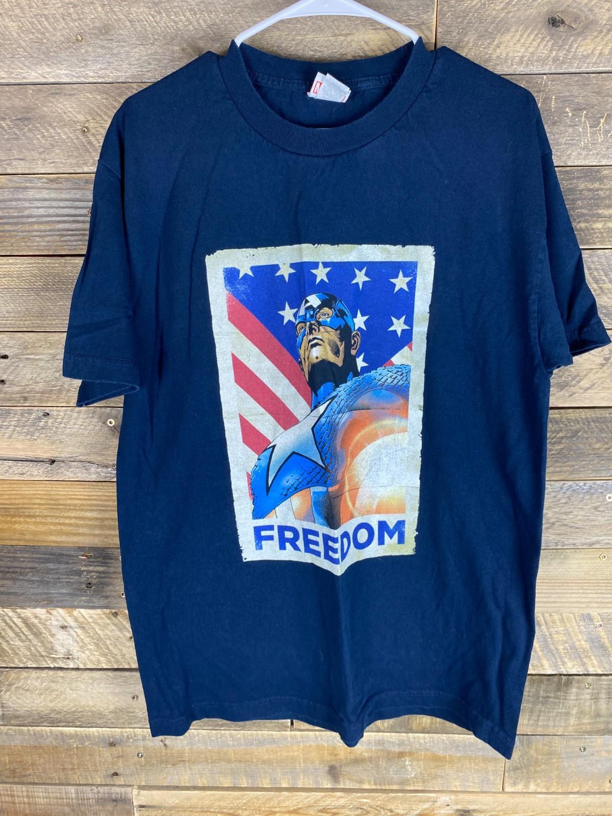 Marvel Captain America Freedom Mens Size L Dark Blue Graphic T-Shirt S
