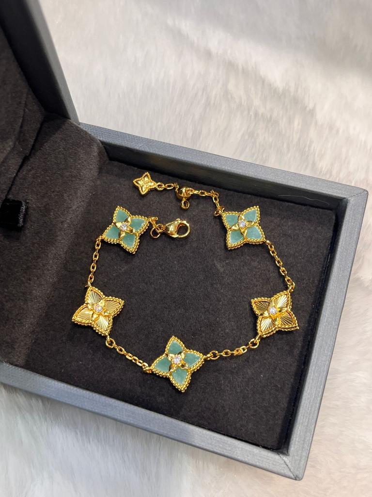 Light Luxury Powder Shell Purple Chalcedony Laser Four-Leaf Clover Five-Flower Bracelet Retro Court Style Sweet Temperament Necklace