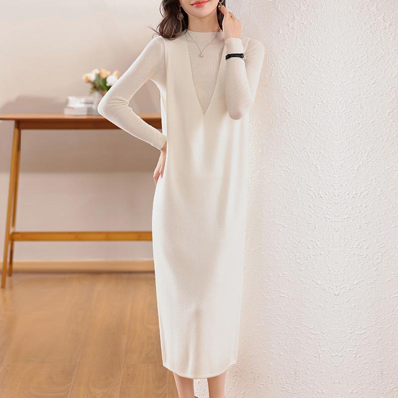 Women's Cashmere Dress Qinghe Cashmere 30% Cashmere 70% Wool Autumn and Winter Cashmere Skirt Soft and Warm