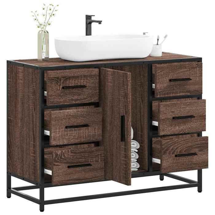 VidaXL Armoire lavabo de salle de bain chêne marron bois d'ingénierie, meuble de lavabo de salle de bain, meuble de salle de 849283