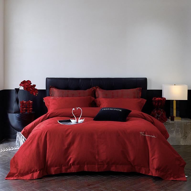 Wedding Wind S100 Super Soft Long-Staple Cotton, Jacquard Wedding Red Bedding Kit For All Seasons