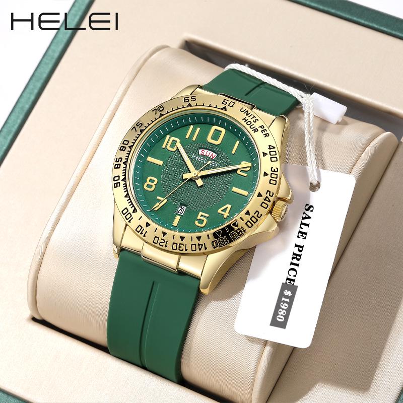 HELEI 2024 Men's Quartz Outdoor Sport Watch with Silicone Strap