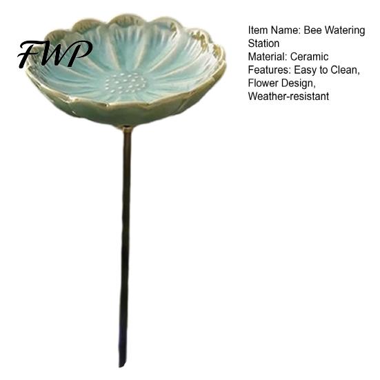 Bee Watering Station Ceramic Flower Feeder, Garden Station, Outdoor Feeder Decorative Butterfly Cup for Thirsty Pollinators Patio Yard Decor