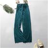 Women Fashion Summer Wide Leg Pants Pleated Ice Silk Trousers Elastic Waist Loose Casual Pants