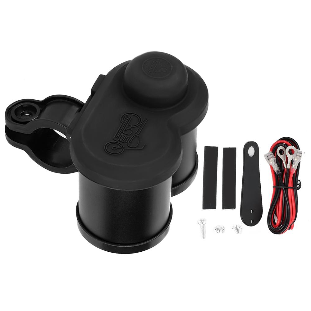 Motorcycle Dual USB MultiFunction Phone Charger with Voltmeter and Cigarette Lighter (Black)
