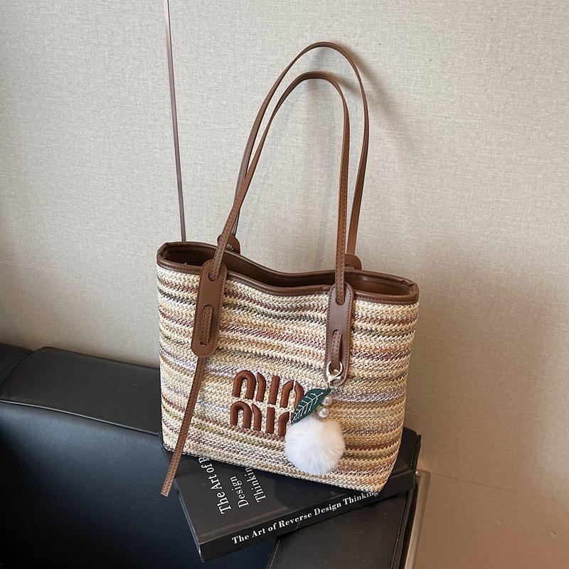 

Богемная плетеная соломенная сумка женская большой вместимости новая летняя на плечо для отпуска на море пляжная сумка хаки