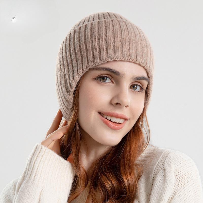 Winter outdoor warm hat men's and women's same thickened knitted wool hat cold-proof ear protector pullover hat