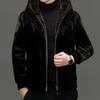 Men's Winter Golden Sable Faux Fur Hooded Leather-Wool Coat