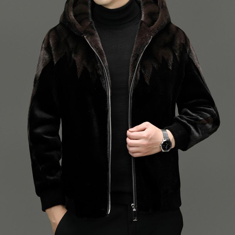 Men s Winter Golden Sable Faux Fur Hooded Leather-Wool Coat L кофейный