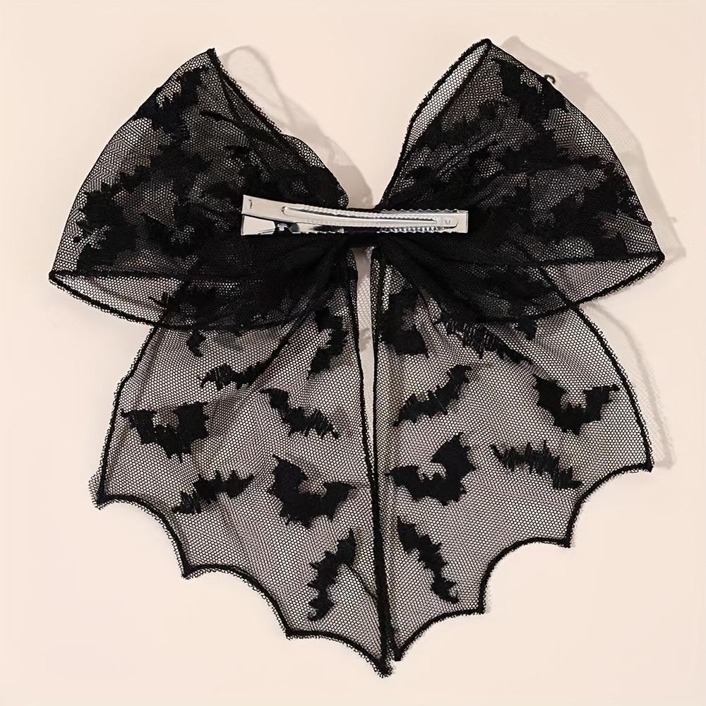 Punk Style Halloween Bat Mesh Bow Mysterious Black Heavy Duty Hair Clip Niche Design High-end Back of the Head Hair Clip