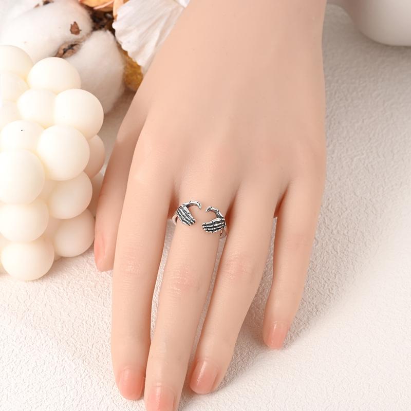 Original Copper Sparking Skeleton Hand Heart-Shaped Open Rings For Women Girls Jewelry Birthday Anniversary Gifts