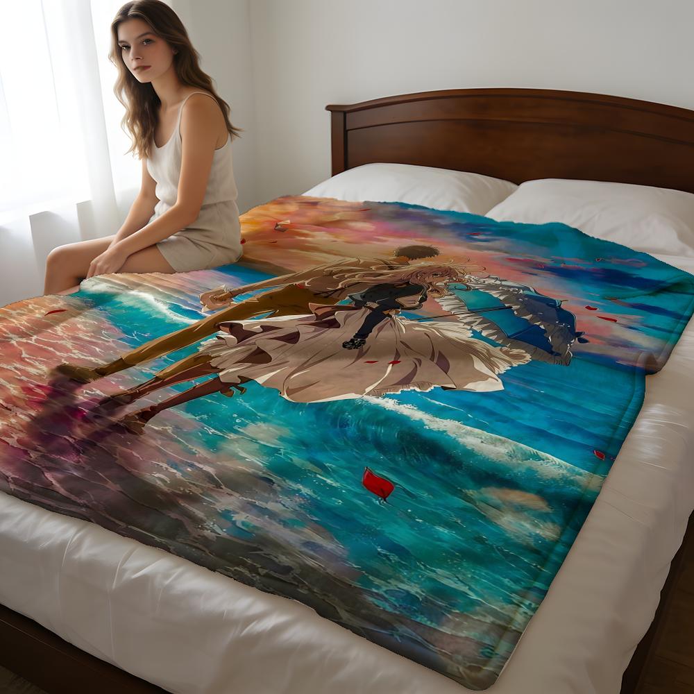 Throw High-Density Short Plush Blanket For Sofa Nap Air-Conditioned Room Soft Skin-Friendly Anime V-Violet E-Evergarden 75X95CM