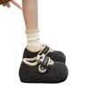 Bow thick-soled inner heightening Birkenstocks cotton shoes new velvet warm outer wear fluffy Mary Jane shoes