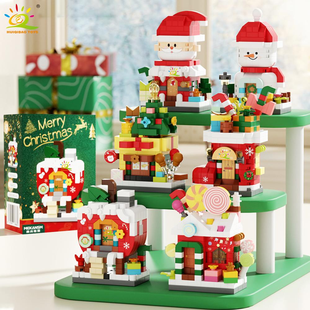 HUIQIBAO MOC Christmas Santa Claus House Building Blocks City Snow Man Candy Home Xmas Tree Brick Set Toy for Children Kids Gift