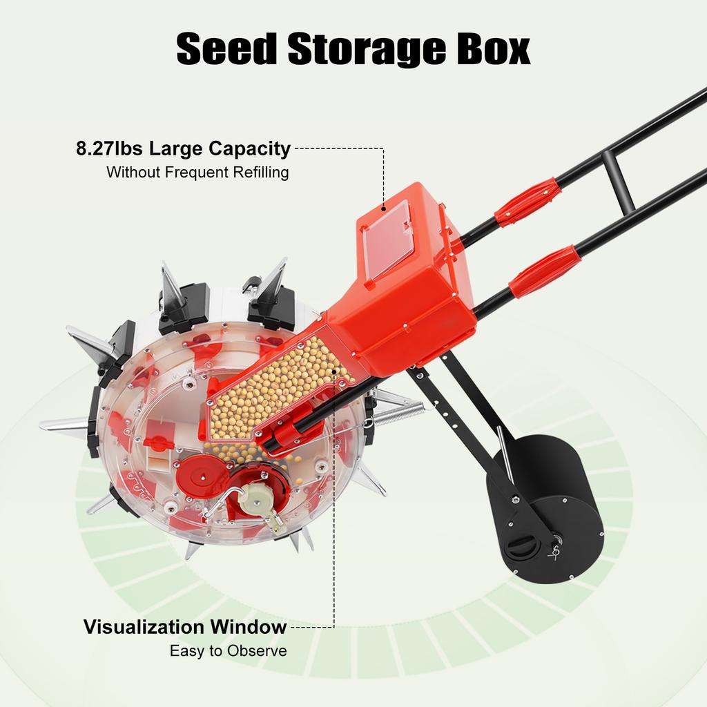 10-Hole Hand-Push Roller Seeder, Adjustable Seed Planter for Corn Soybean Peanut, 8.27LBS Large Capacity, for Garden & Farm Use