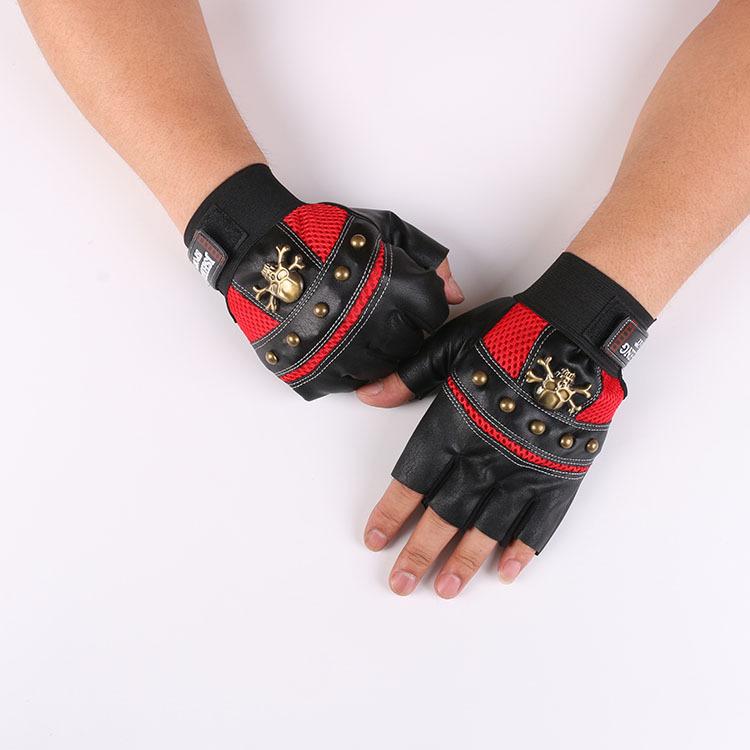 

New Men and Women s Half Finger Gloves Skull Rivets Breathable PU Leather Outdoor Cycling Sports Fitness Leaky Gloves one size