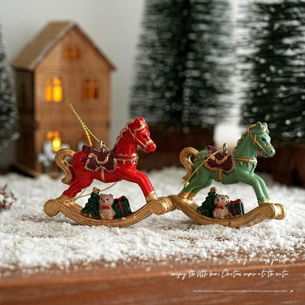 Vintage Christmas Ornament Resin Resin Figurine Retro Rocking Horse Ornament  Window Display