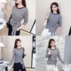 Autumn Korean Design Striped Lace-up Bow Contrast Color Long-sleeved T-shirt Is Versatile and Trendy