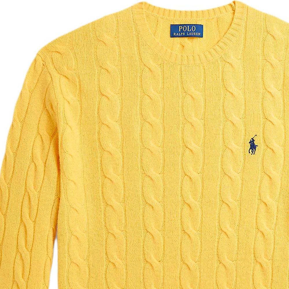 Polo Ralph Lauren Solid Color Crew Neck Embroidered Pony Cable Knit Sweater Men Sweater Yellow 100054978
