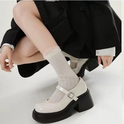 Comfortable Height-increasing Mary Jane Leather Shoes Women's Autumn New Versatile Round Head Shallow Mouth One-word Buckle Platform Shoes