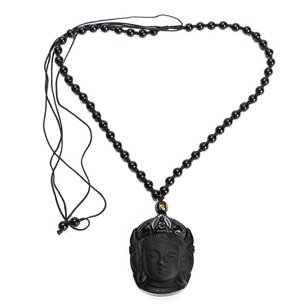Lucky Women Carved Natural Necklace Black Obsidian Pendant