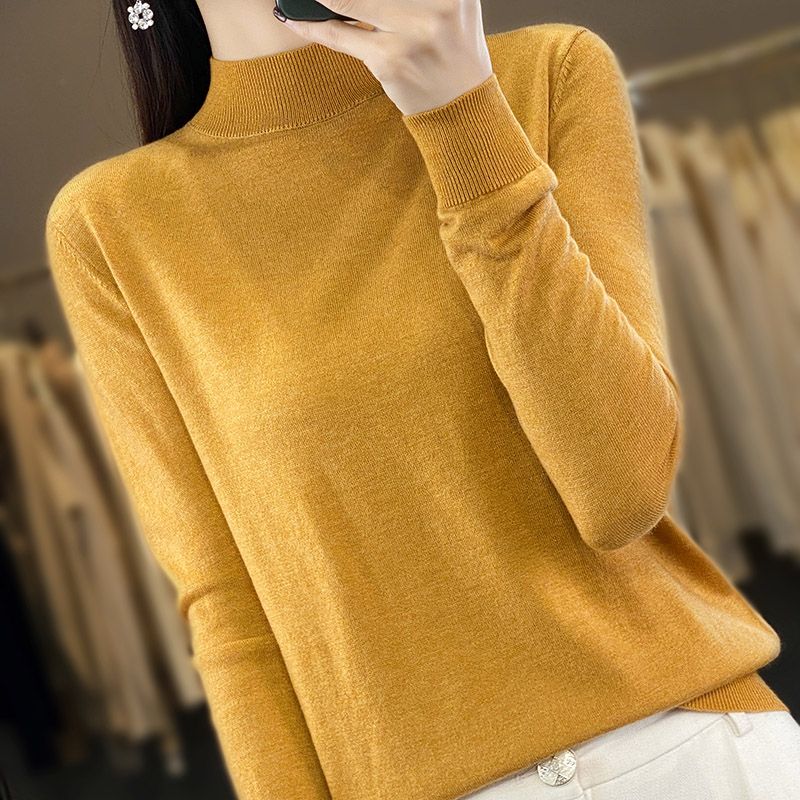 

Ultra-Fine Half-Turtleneck Pullover Pure Wool Micro-Transparent Bottoming Shirt Colchicine yellow XL
