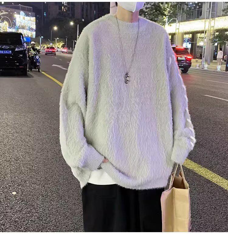 Men s Winter Oversized Round Neck Knitwear - Korean Hong Kong Style XL