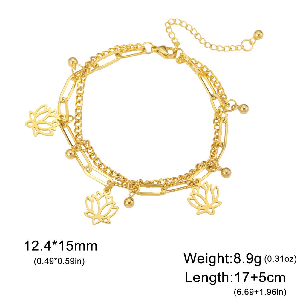 Lucktune Lotus Flower Charms Bracelets Stainless Steel Buddhism Gold Color Chain Bracelet for Women Fashion Boho Jewelry Gift