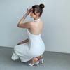 2025 Herbst Damen Einfarbig Ärmellos Neckholder Rückenfrei Bodycon Kleid