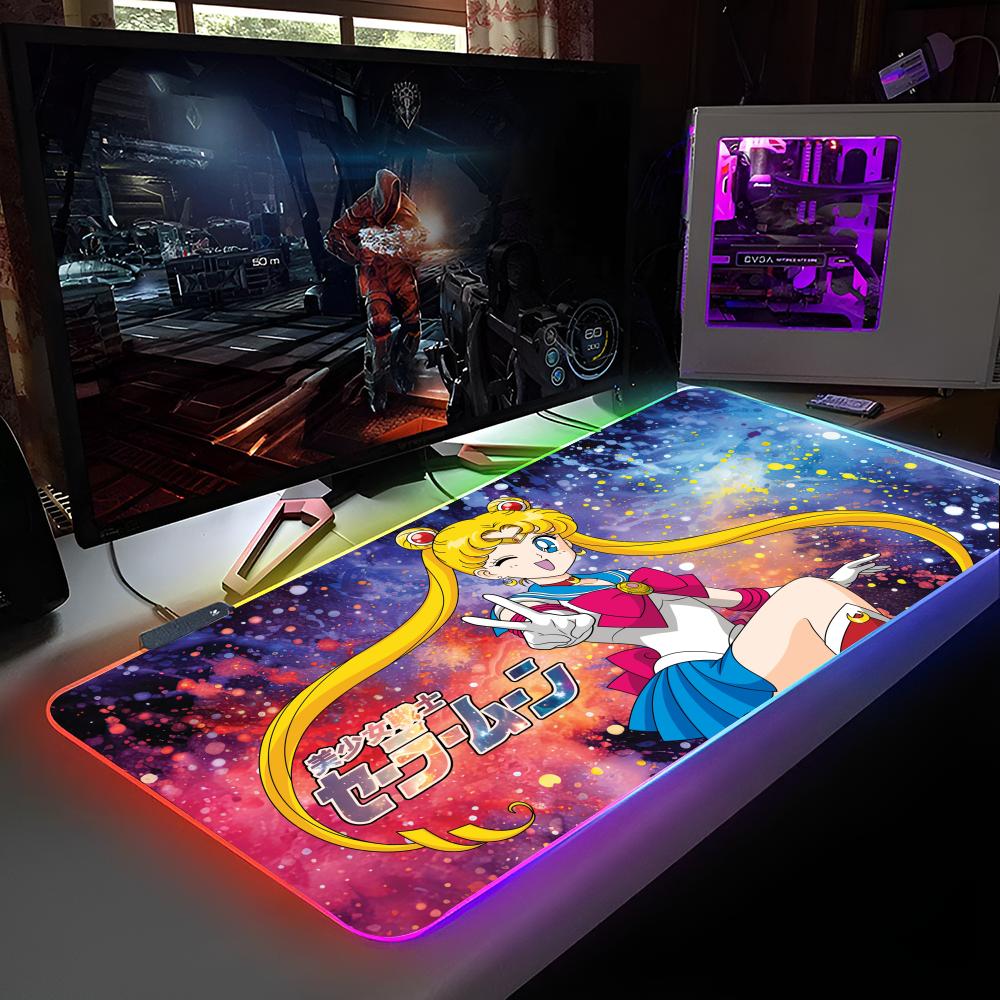 S-sailor Moon Girl Mouse Pad RGB Backlit Mouse Pad Laptop Mouse Pad Laptop Gamer Computer Desk Gaming Accessories