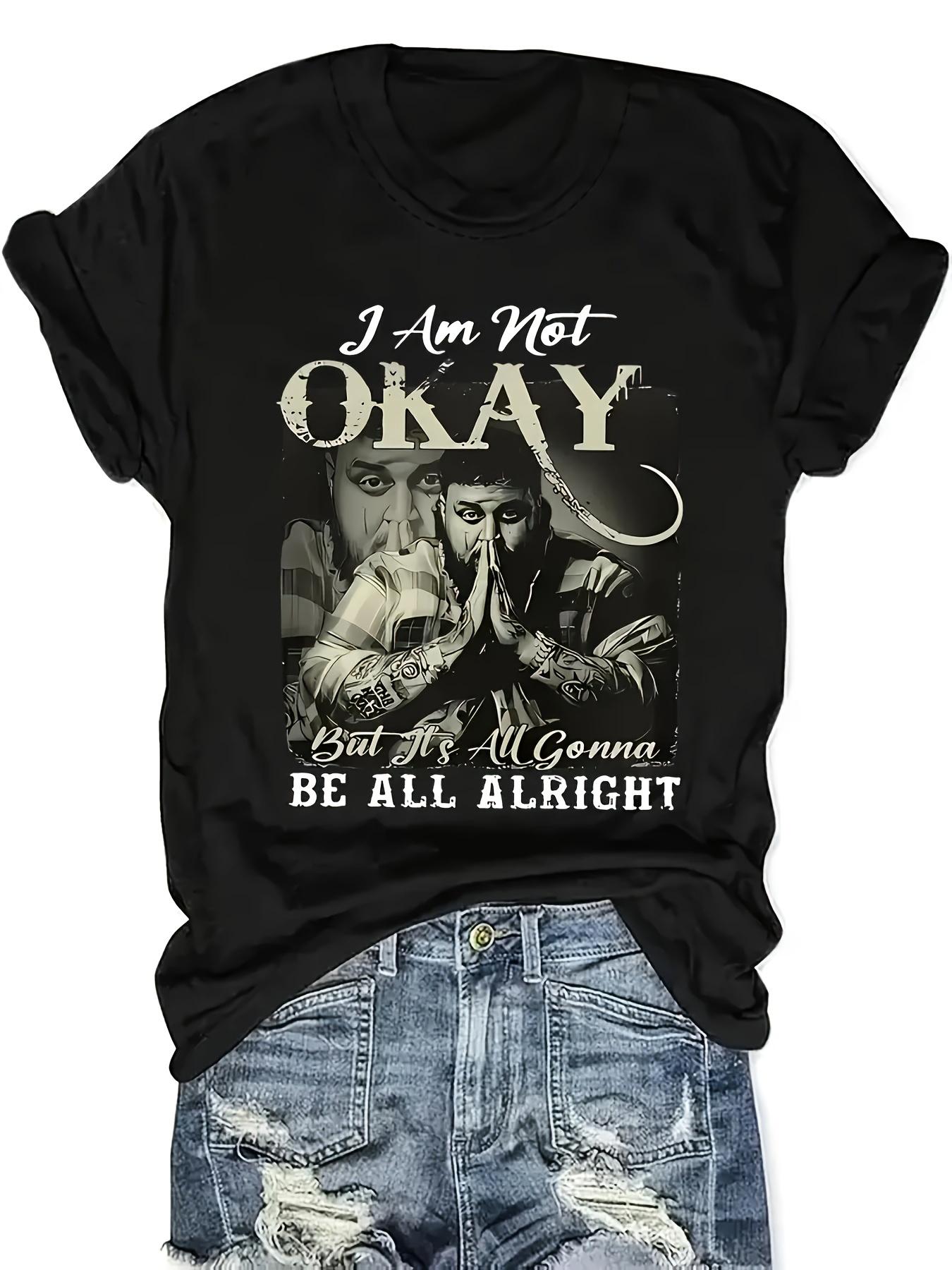 Ladies Jelly Roll 2025 Tour Pattered Tshirt Black and White I AM NOT OKAY Print and Album Art Design in Y2K Style S