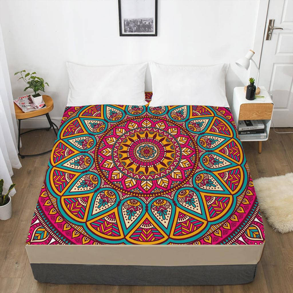 Home Textile 3D Printed Bohemian Pattern Fitted Sheet Mattress Cover Elastic Band Bed Sheet Pad Bedding