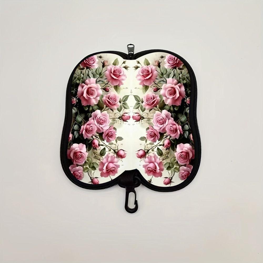Hanging Rose Flower Print Eyeglass Case Soft Reading Glass Pouch Portable Sunglasses Holder Gifts