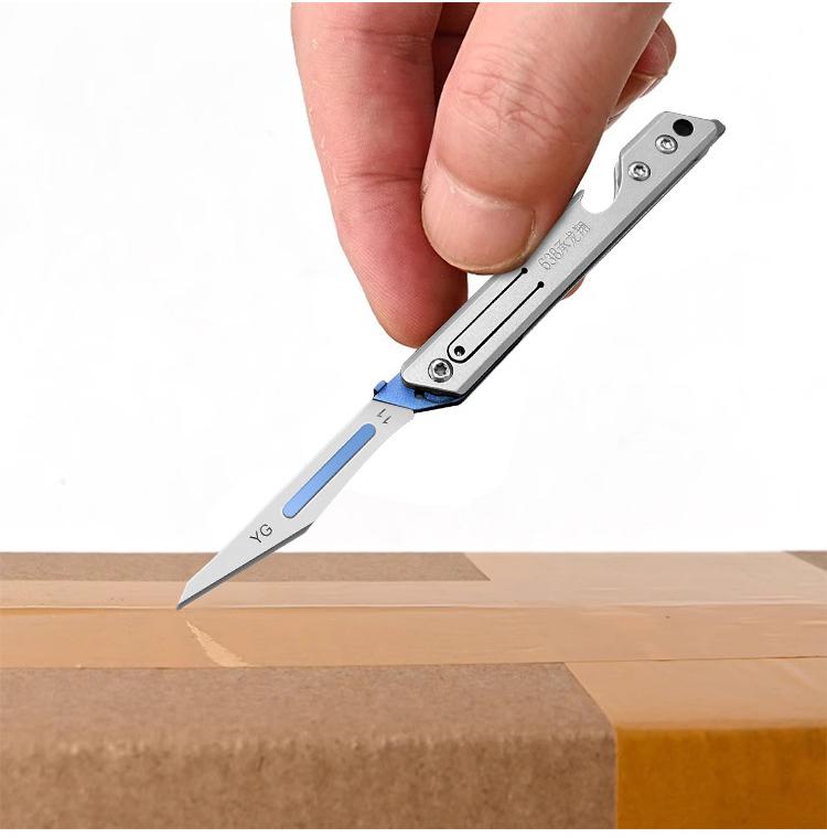 Stainless Steel Fast Open Scalpel MINI Folding Knife Outdoor Survival Camping Portable EDC Tool 10 Blade Free Bottle Opener