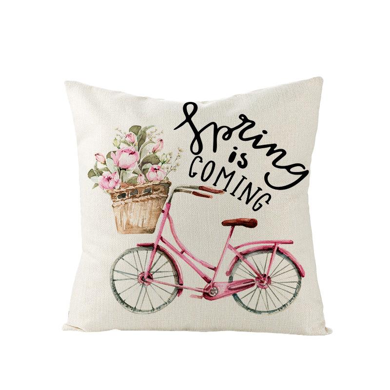 Spring Floral Pillowcase Linen Printed Sofa Pillowcase Pink Truck Bedroom Cushion Cover