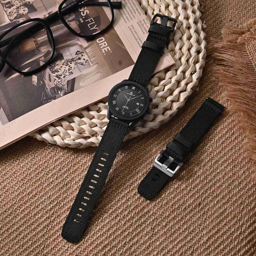 [ANNEFIT] Nylon Watch Band, Military Watch Replacement Band, 20mm, Cloth, 2-Straps, Nylon Strap, ...