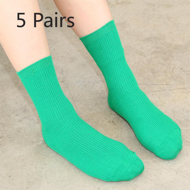 5 Paar Neue Retro-Stricksocken für Damen, Herbst und Winter, einfarbig und gestreift, für den Stiefel