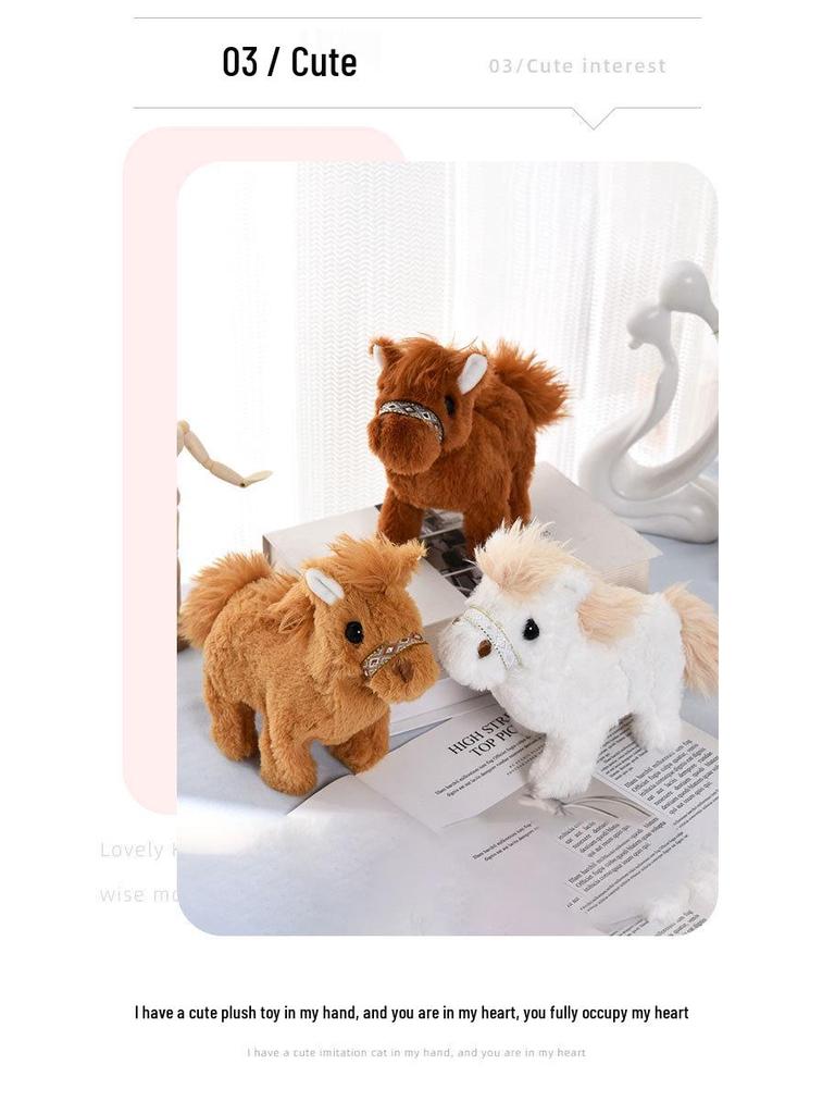 Electric Walking Plush Horse Doll with Neighing Sounds and Leash – Electronic Pet Toy for Children