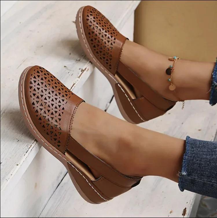 Fashion 2025 New Women Wedges Sandals Hollow Out Vintage Woman Shoes Slip on Casual Sewing Ladies Sandal Female Summer Zapatos Muje