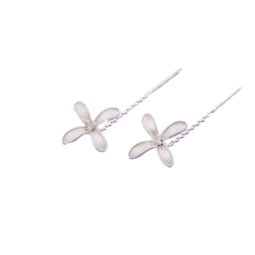 

Silver Flower Earline Hansen Super Fairy Matte Gardenia Ear Chain Small Fresh Long Fringed Morning Flower Earrings copper