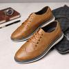 Men's Handmade Casual Leather Shoes Lace Up Breathable Brogue Shoes Fashion Comfortable Footwear for Daily Wear Office Leisure