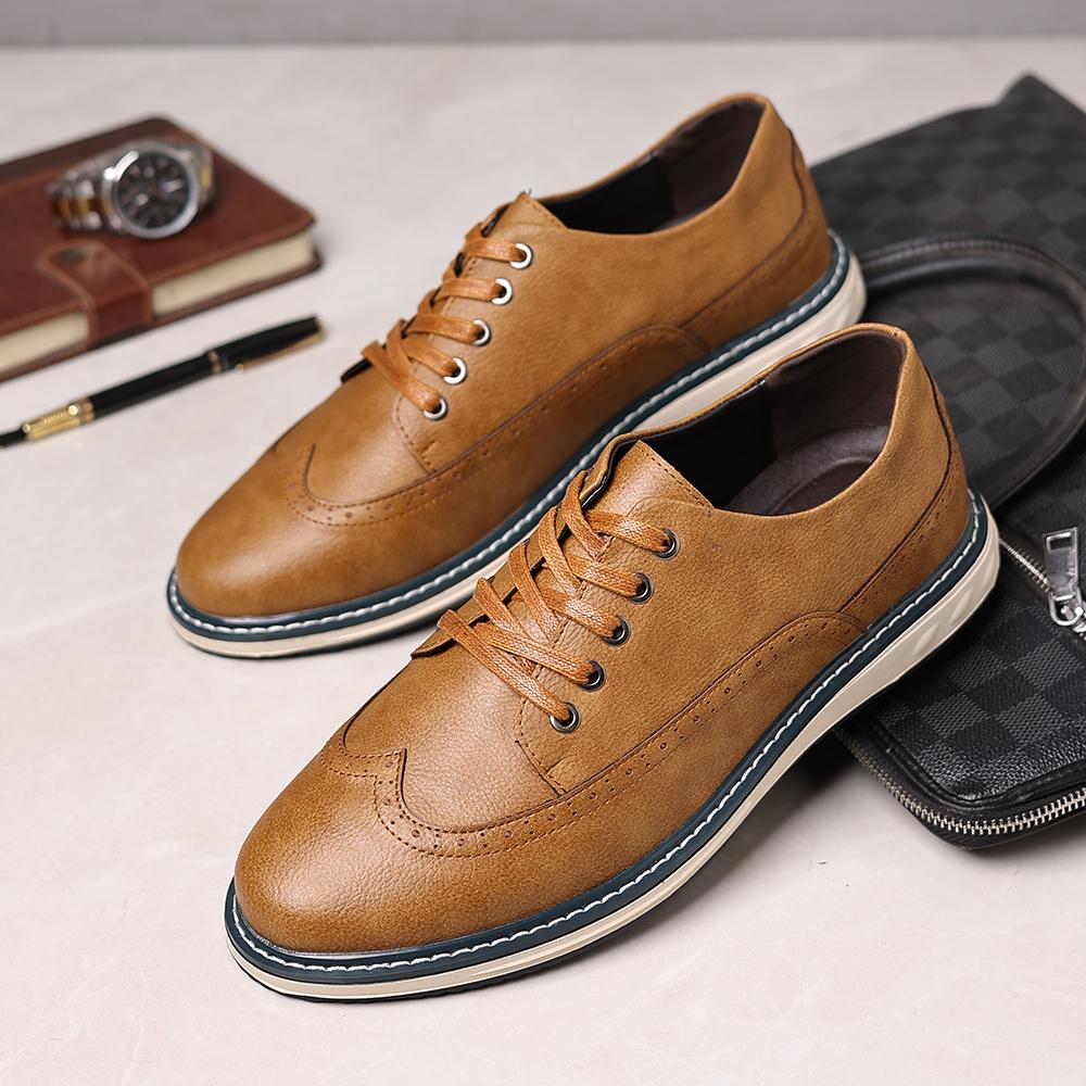 Men's Handmade Casual Leather Shoes Lace Up Breathable Brogue Shoes Fashion Comfortable Footwear for Daily Wear Office Leisure