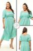 Kleid für große Größen für Damen, Plus Size, knackiges Blumenmuster, Sommer-Curve-Comfort-Modell, Kleid mit Ballonärmeln, elastischem Kragen und Taille