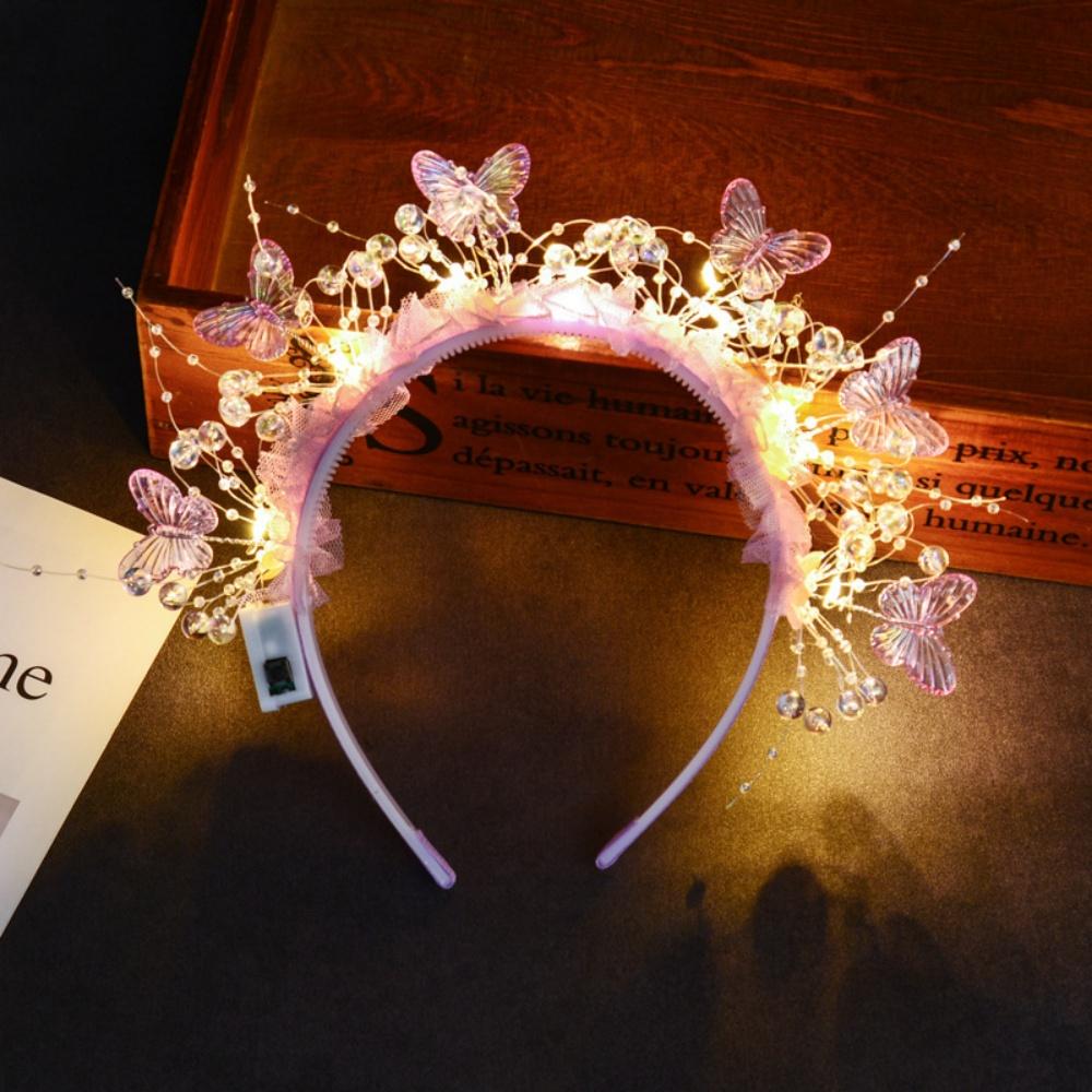 2026 New LED Light Up Butterfly Flower Headbands Girls Women Fairy Glow Headband Birthday Halloween Christmas Party Supplies