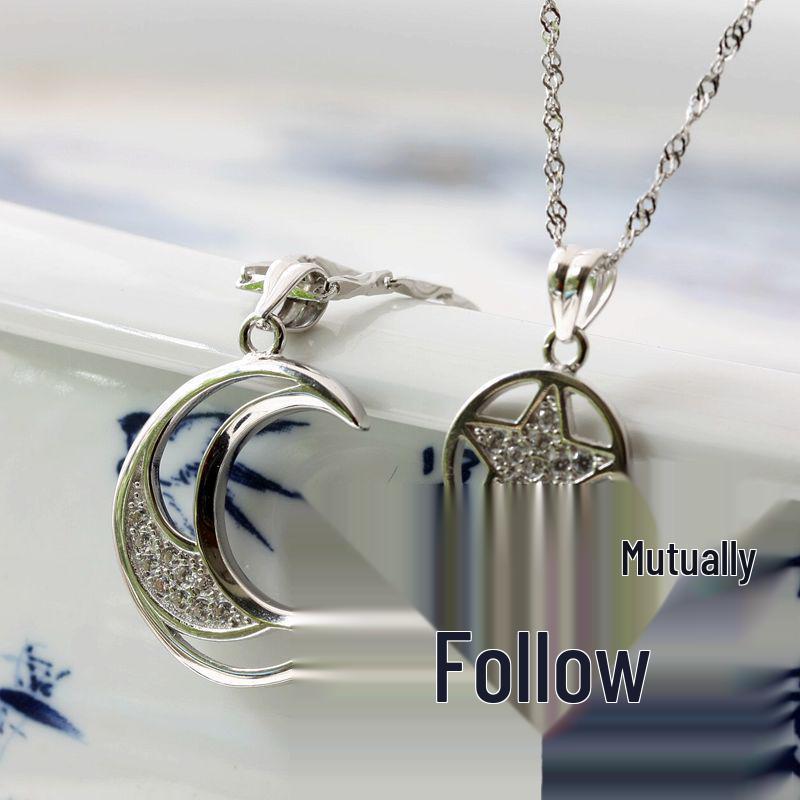 

Оригинальная подвеска-ожерелье из стерлингового серебра со звездой и луной и бриллиантом 925 Silver