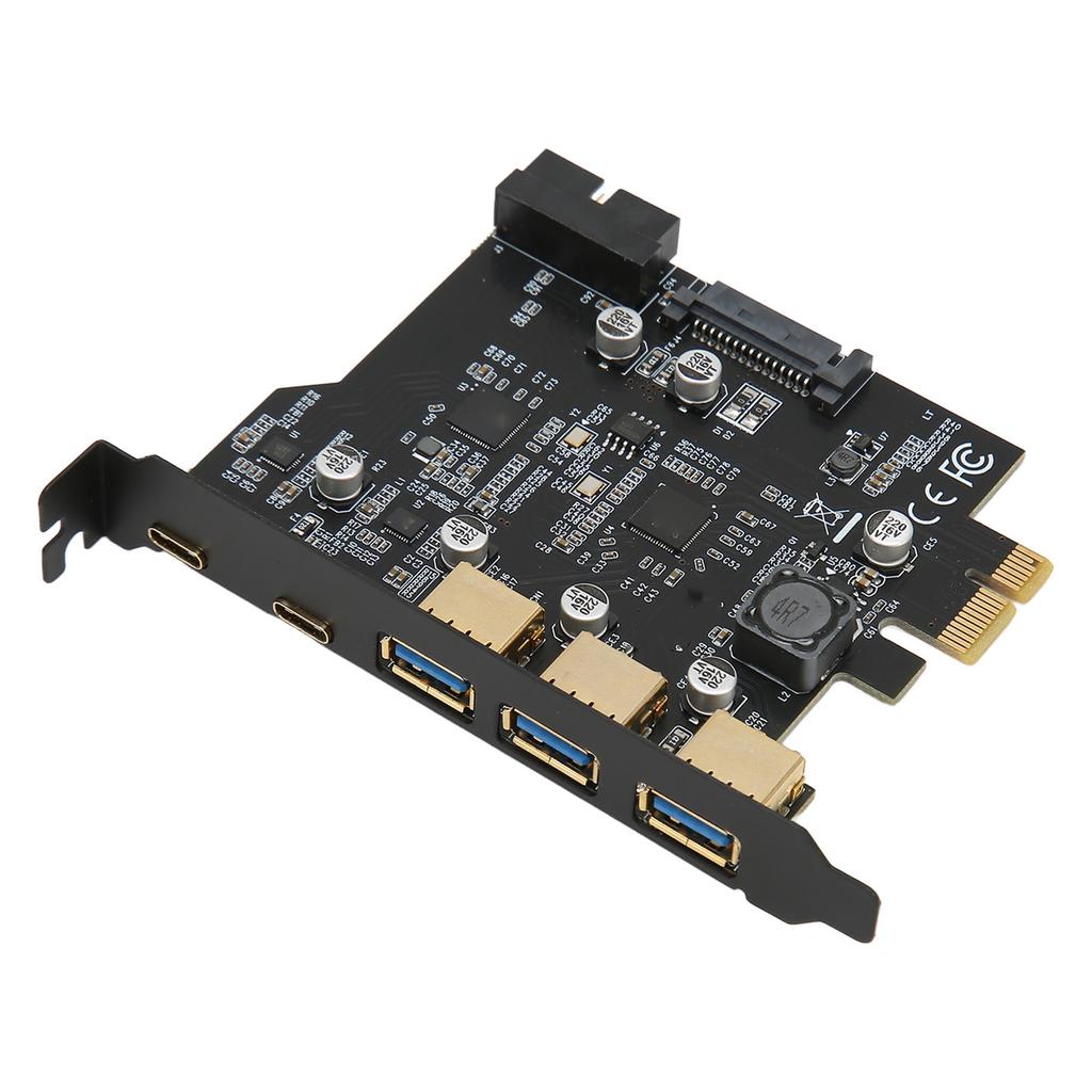 PCIE 1X to USB Expansion Card 3xUSB3.0 2xType C 19pin 5 Port Expansion Adapter Card for PC Desktop